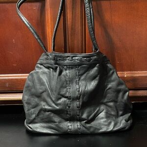 Elegant vintage soft Black Leather two handled Tote Bag